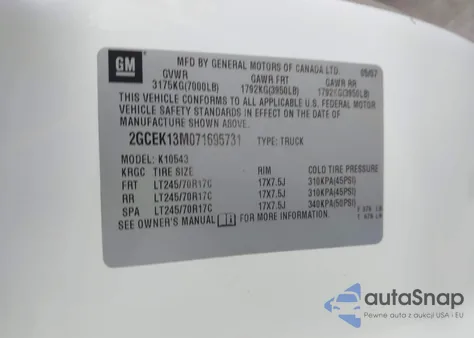 2007 Chevrolet Silverado 1500 Lt1 from USA, damaged, VIN 2GCEK13M071695731